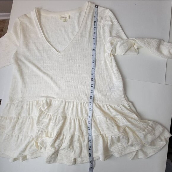 𝅺deletta Anthropologie Thea Peplum Tierd Ruffle Long Sleeve Top Ivory XS - Picture 10 of 12